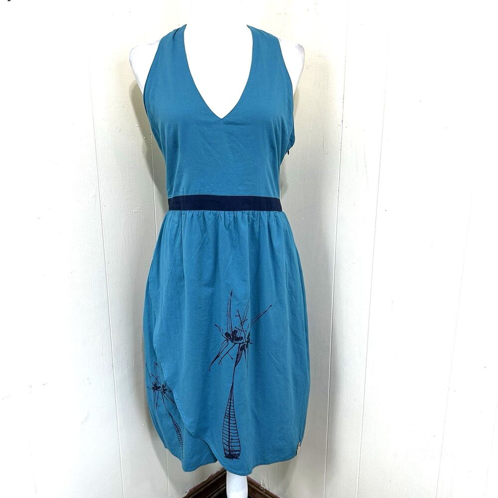 Skunkfunk Nabarra Turquoise Cotton Halter Dress Size 6 Wrap Lined Summer Dress